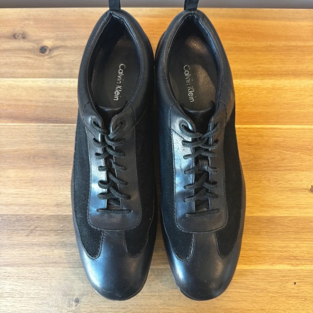 Calvin Klein‎ Caulken Men 13 M Black Leather Suede Fashion Sneakers Shoes Casual